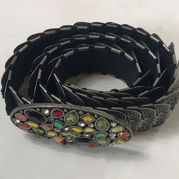 Vintage Rectangle Elastic Metal And Rhinestone 80s,Belts main image 7